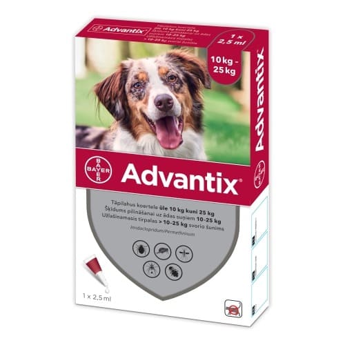 Advantix pretblusu pilieni suņiem 10–25 kg 250/1250 mg N1